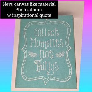 5/$25 new canvas feel small photo album w inspirational quote Lt blueish green